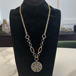 Stunning TOVA Crystal, Gold, and Silver Spider Web Pendant Necklace